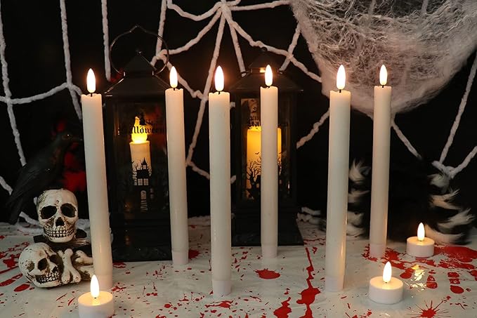 White Flameless Taper Candles Battery Operated with 6H Timer, Real Wax 3D Wick Flickering LED Taper Candles Dinner Wedding Holiday Decor(6 Pack, 0.78 x 9.64 Inches)