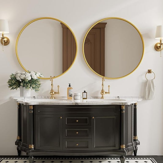 PROHOMEWARE Gold Round Bathroom Mirrors, 40 inch Circle Wall Mounted Hanging Mirror for Entryway, Living Room, Hallway, Bathroom, Bedroom