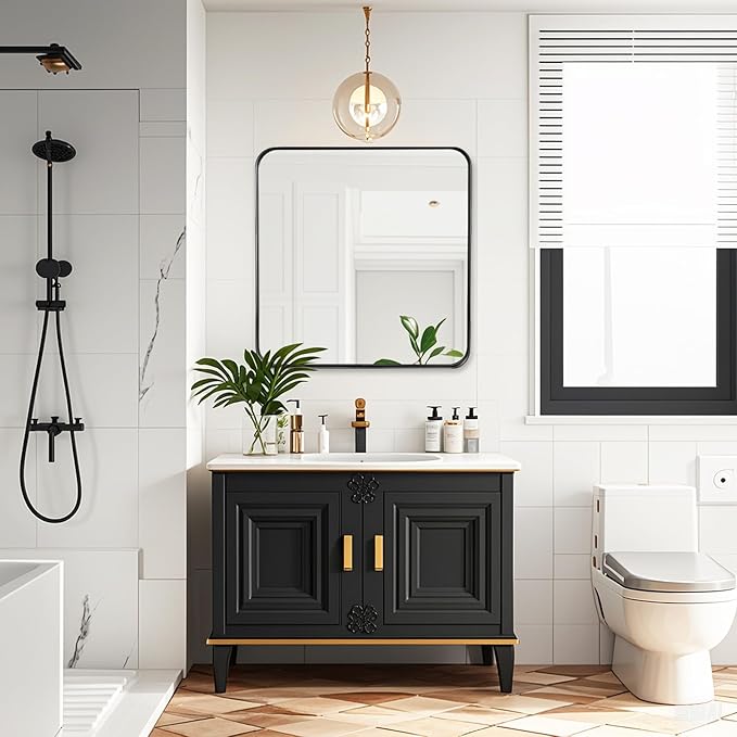 Fabuday Black Wall Mirror for Bathroom - 24x24 Inch Square Bathroom Mirrors for Over Sink, Small Framed Mirror with Black Matte Frame for Restroom, Hallway, Entryway, Living Room, Bedroom Decor