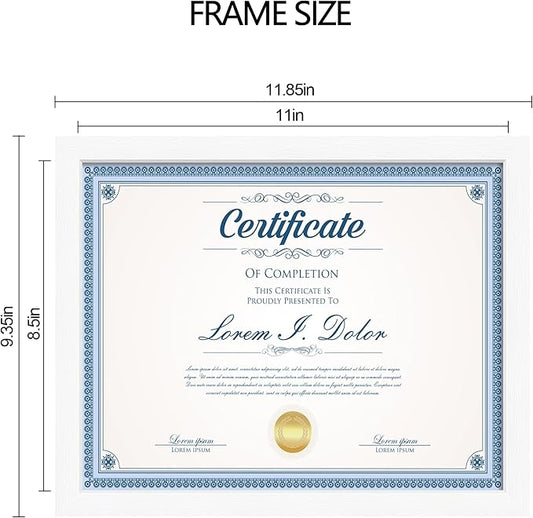 Hongkee 8.5x11 Diploma Frame with Tempered Glass, Multi Certificate 8.5 by 11 Photo Frame Bulk for Wall or Tabletop Display(White, 3 Pack)