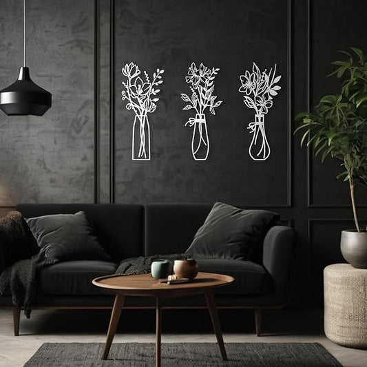 Zzbakress 3 Pcs Metal Flowers Wall Arts Rustic Farmhouse Decor Bathroom Wall Decor Metal Wall Decor for Living-room Dining-Room Kitchen Minimalist Decor Housewarming Gifts(White)