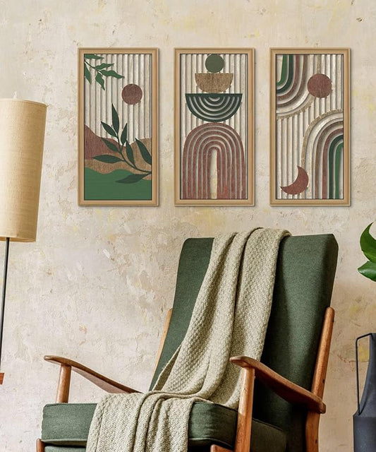 Putuo Decor Boho Wall Art Set of 3 Modern Minimalist Wooden Wall Decor Abstract Earth Tone Room Decorations Mid Century Artwork for Living Room Bedroom Office in Earthwood Canyon 16.5 x 8.6 Inch