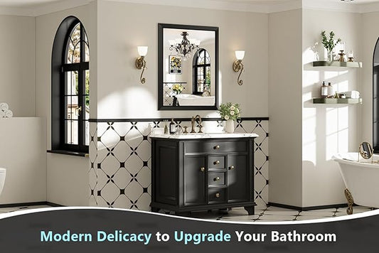 30x36 Inch Black Bathroom Mirror for Wall, Beveled Framed Rectangle Bathroom Vanity Mirrors for Over Sink, Bedroom, Living Room, Entryway, Anti-Rust, HD Tempered Glass, Horizontally/Vertically