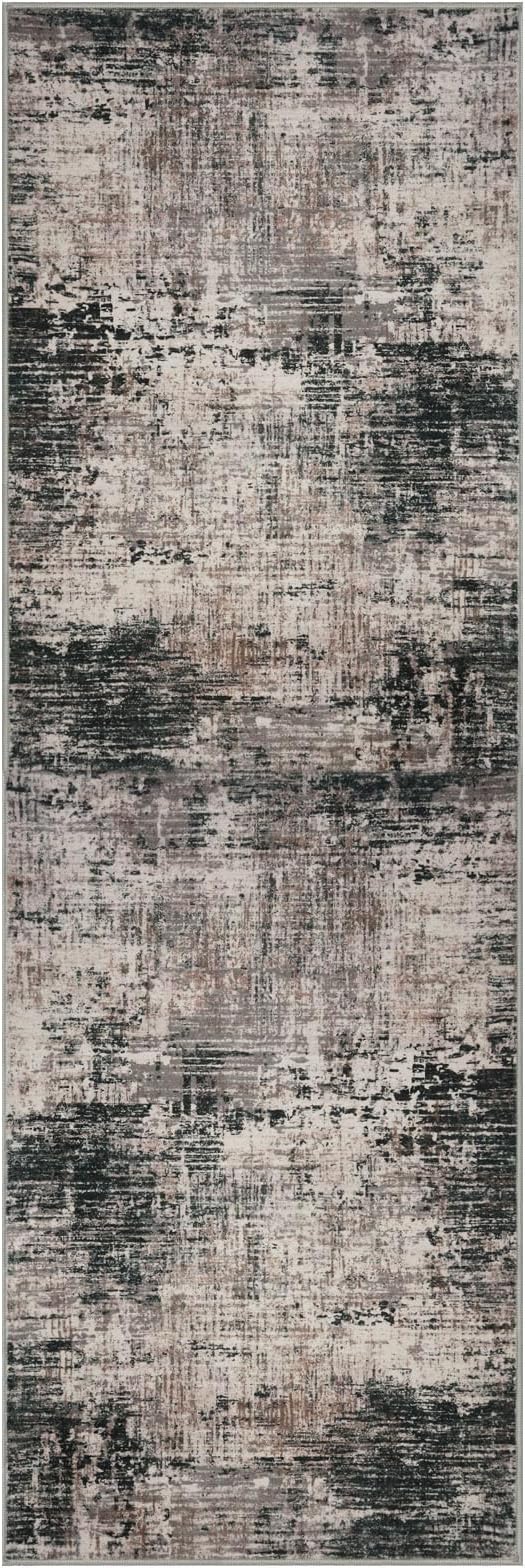 KILOCOCO Modern Abstract Runner Rug 2x6 ft Washable Hallway Runner Rug Non Slip Soft Pinted Kitchen Runners for Hallways Entryway Bedside Laundry Room Floor Runners, Black/Brown