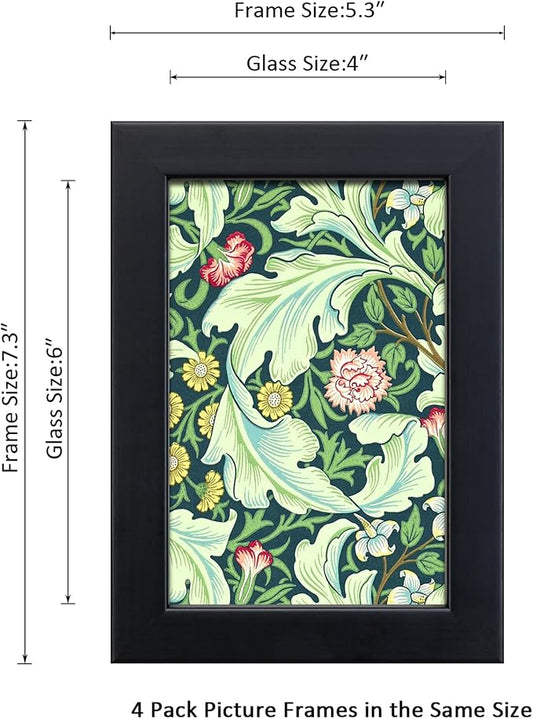 4x6 Picture Frame Set of 4 Made of Solid Wood Photo Frame with Real Glass for Pictures 4x6 Without Mat, Wall Mount or Tabletop Gallery Photo Frames in Black