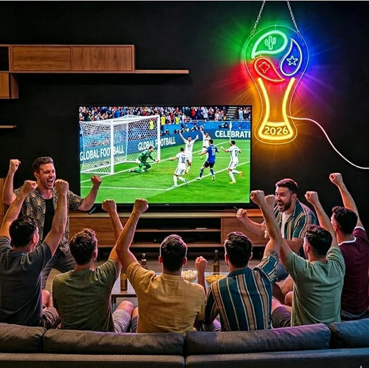2026 Soccer World Cup Neon Signs - Dimmable LED Trophy Neon Lights with Hanging Chains & Hooks, 2 PCS Soccer Fan Wall Decor for Sports Bar, Man Cave, Game Room, Party Supplies