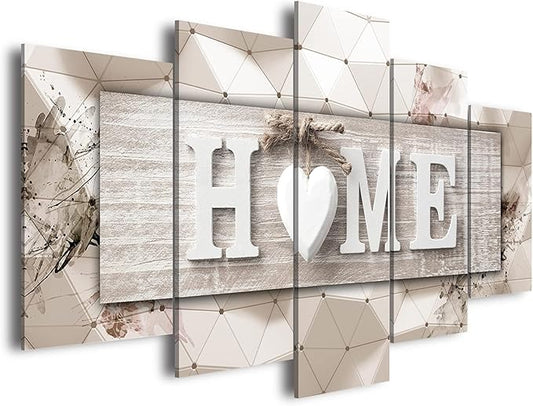 AWLXPHY Decor Home Decoration Wall Art Canvas for Living Room Framed Painting Pink and Grey 5 Panels Modern Still Life Love Stretched Artwork 3D Giclee (Beige, W60 x H30, Framed)