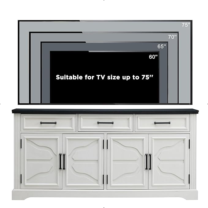 JXQTLINGMU TV Stand for TVs Up to 75", 66" Wide Entertainment Center with 4 Door & 3 Drawers, Media Console Table for Living Room, Off White