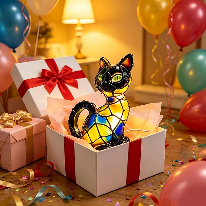 New Series Art Desk Lamp, Lamps for Night Stands, Stained Resin Cat Tabletop Light, Cute Pet Cats Themed Led Table Lamps, Creative Animals Table Lamp, Fun Gift for Cat Lovers (A)