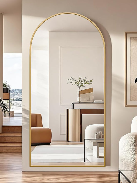 71"x32" Floor Mirror Full Length, Arched Full Length Mirror with Stand, Large Full Body Mirrors for Bedroom Living Room or Cloakroom Gold