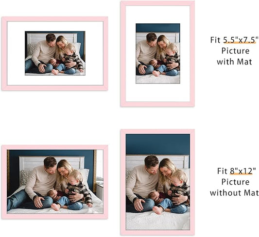 Picrit 8x12 Picture Frame Set of 12, Display 6x8 with Mat or 8x12 without Mat, Photo Frames for Wall Mounting or Table Top Display, Pink