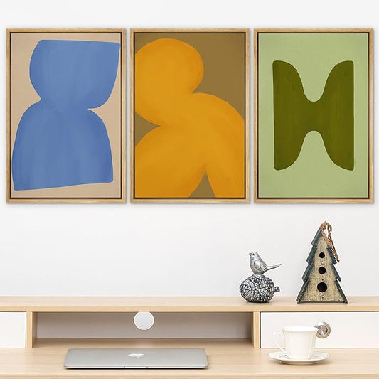 SIGNLEADER Framed Canvas Print Wall Art Set Vibrant Mid-Century Polygon Variety Abstract Shapes Illustrations Minimal Decorative Bohemian Nordic for Living Room, Bedroom, Office - 24"x36"x3 NATURAL