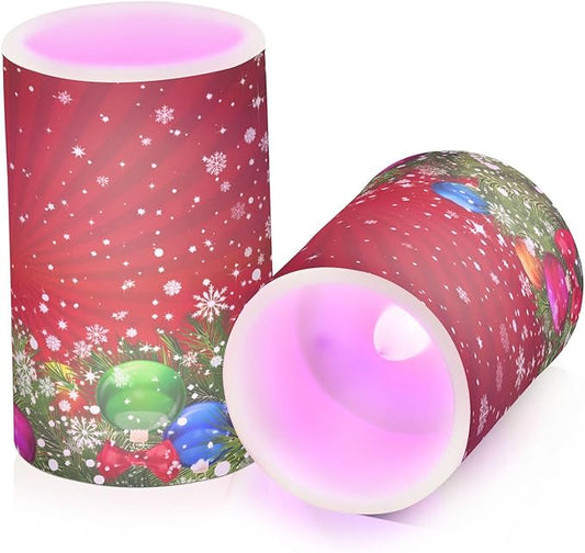 ALAZA Christmas Tree Decoration and Snowflakes Red Flickering Flameless Candles Battery Operated with Remote Timer,Tea Light Candles LED Pillar Votive Candles Set of 2 for Outdoor Indoor Decorations