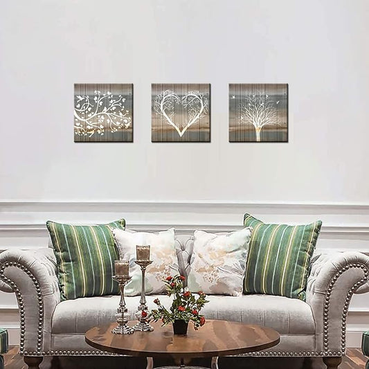 Biuteawal 3 Pieces Abstract Tree Wall Art Rustic Forest Landscape Picture Prints Teal and Brown Painting Vintage Artwork Home Farmhouse Bathroom Bedroom Decor Stretched and Framed Ready to Hang