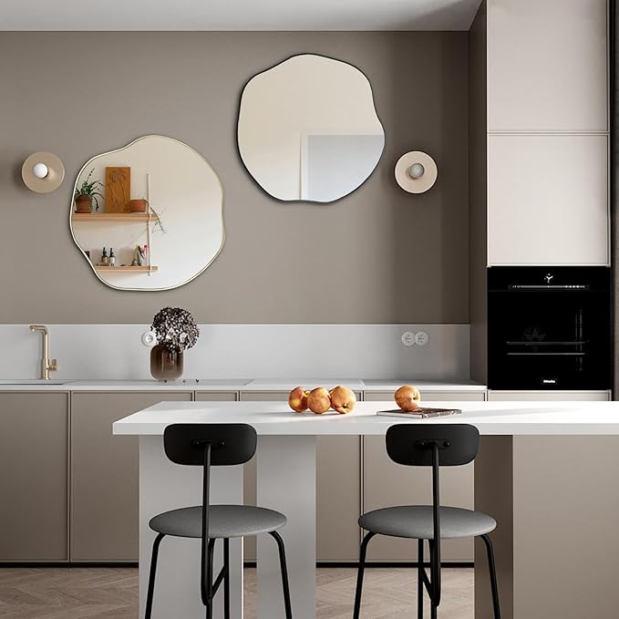 POZINO Irregular Mirror, 20" Asymmetrical Wall Mirrors, Scalloped Rounded Mirror, Modern Frameless Abstract Mirrors for Living Room Bedroom Bathroom Entryway Hallway Fireplace