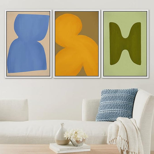 SIGNLEADER Framed Canvas Print Wall Art Set Vibrant Mid-Century Polygon Variety Abstract Shapes Illustrations Minimal Decorative Bohemian Nordic for Living Room, Bedroom, Office - 24"x36"x3 WHITE