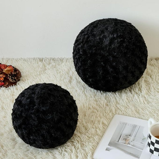 Ball Pillow, Decorative Round Pillow for Couch n, Circle Throw Pillows, Perfect Ball Pillows for Couch, Stylish Decorative Pillows, Versatile Round Throw Pillow (Black, Mini-8.6 Inches)