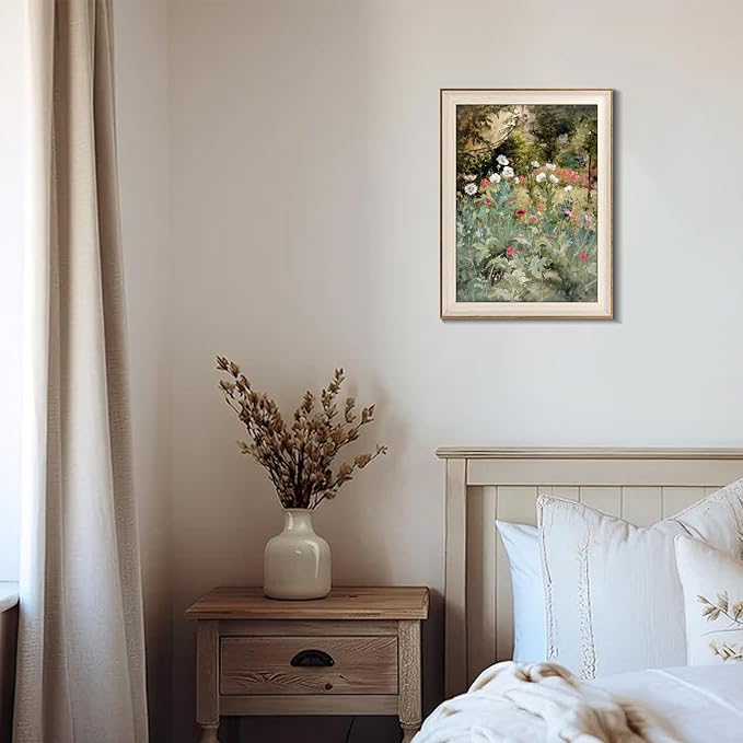 Framed Vintage Wall Art Decor, Canvas Wall Art Room Decor Vintage Still Life Flower Art Prints, Farmhouse Wall Decor Poppy Canvas Oil Painting, Rustic Botanical Floral Wall Decor Pictures, Landscpae Prints - 12x16Inch