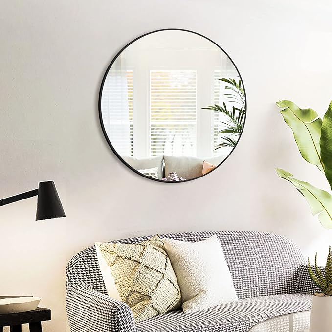 HARRITPURE Round Mirror 19.6" Black Wall Mounted Circle Mirror with Aluminum Alloy Frame Modern Design for Bathroom, Living Room, Vanity, Bedroom, Entryway