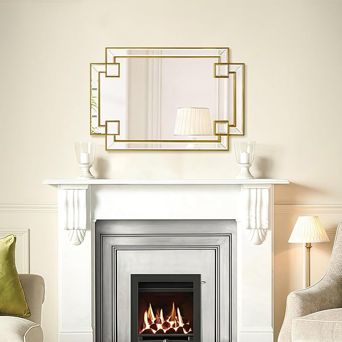 Gold Mirror for Bathroom, 24x36 Inch Rectangle Bathroom Vanity Mirror for Over Sink, Modern Decorative Mirror for Living Room Entryway Fireplace Mantel (Horizontal/Vertical)