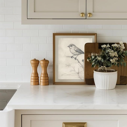 uniro Vintage Bird Sketch Wall Art Prints Farmhouse Decor Sparrow on a Branch Sketch Canvas Oil Painting Antique Bird Neutral Vintage Artwork Pictures for Bedroom Living Room Decor (8" x 10"-UNFRAMED)