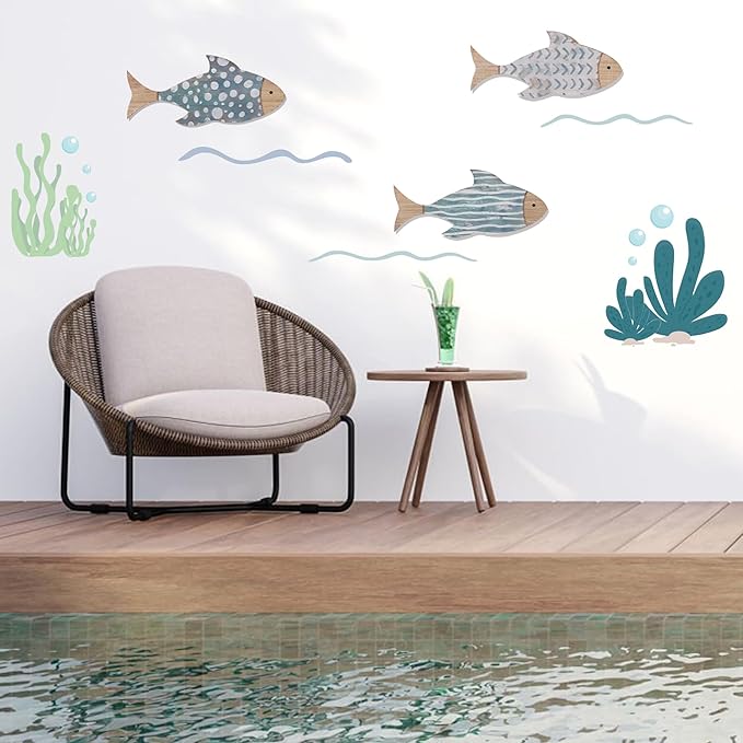 ACOSIY 3-Piece Wooden Fish Coastal Decor Set, Beach Themed Wall Art, Vintage Lake House Decor, Nautical Ocean Fish Wall Art for Home, Bathroom, Living Room