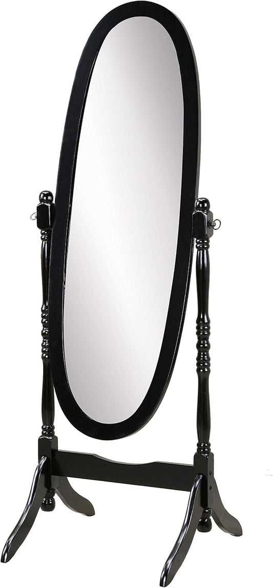 Roundhill Furniture Traditional Queen Anna Style Wood Floor Cheval Mirror, Black