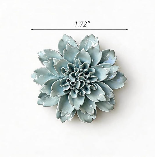 CEUYGT Ceramic Flowers 3D Wall Art Decor Handmade 3D Wall Art Hanging Sculpture for Living Room Bedroom Blue Peony 4.72"