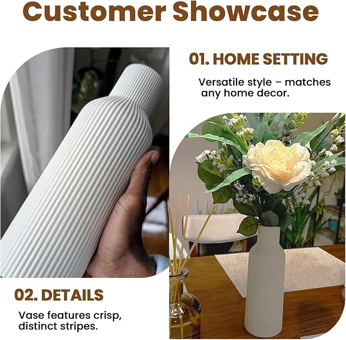 White Tall Ceramic Vase, Modern Matte Vertical Ribbed, Nordic Minimalist for Pampas, Dried & Fresh Flowers, Home Decor for Living Room, Coffee Table, Bookshelf, Entryway, Farmhouse