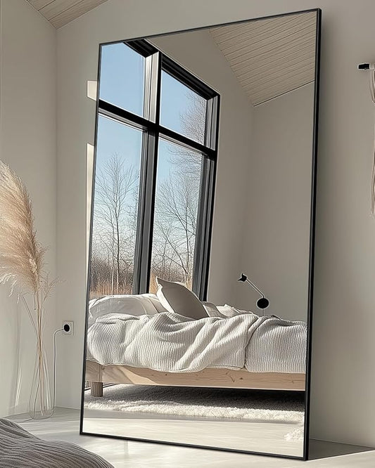 Antok Full Length Mirror, 86"x46" Oversized Floor Mirror Freestanding, Full Body Mirrors Floor Standing Mirror with Stand, Hanging Mounted Mirrors for Living Room Cloakroom,Black,Rect Style