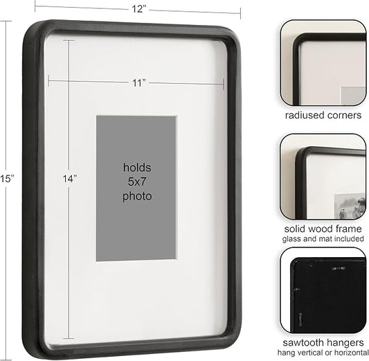 Kate and Laurel Inglewood Modern Wall Picture Frame Set of 3; 11x14 matted to 5x7; Black; Three-Piece Frame Set for Gallery Wall Accent Set in Living Room Decor