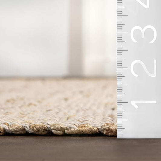 nuLOOM 2'6" x 6' Elfriede Jute & Cotton Hand Woven Area Rug, Natural, Solid Rustic Farmhouse Style, Weaved Design, Natural Fiber, For Bedroom, Living Room, Dining Room, Hallway, Office, Entryway
