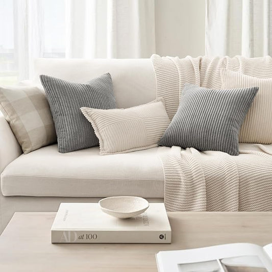 Topfinel Decorative Grey Throw Pillow Covers Cushion Cases, Set of 4 Soft Velvet Modern Double-Sided Designs, Mix and Match for Home Decor, Pillow Inserts Not Included (16x16 inch)