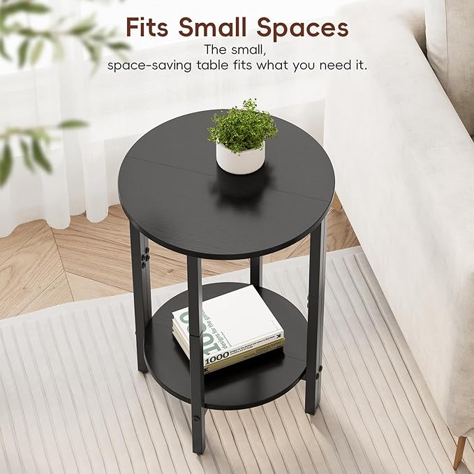 Vagusicc Side Table, Small End Table, Set of 2 Half Round Side Table for Living Room, 2 Tier Couch Side Tables, Small Round Coffee Table, Thin Accent Sofa Table Narrow Entryway Table, Black