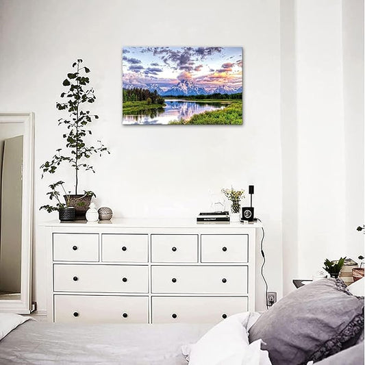 SKASNFAI Grand Teton Wall Art Mountain Art Wall Decor National Park Canvas Painting Framed Decor Large Landscape Poster for Living Room Bedroom (24x36 inch)