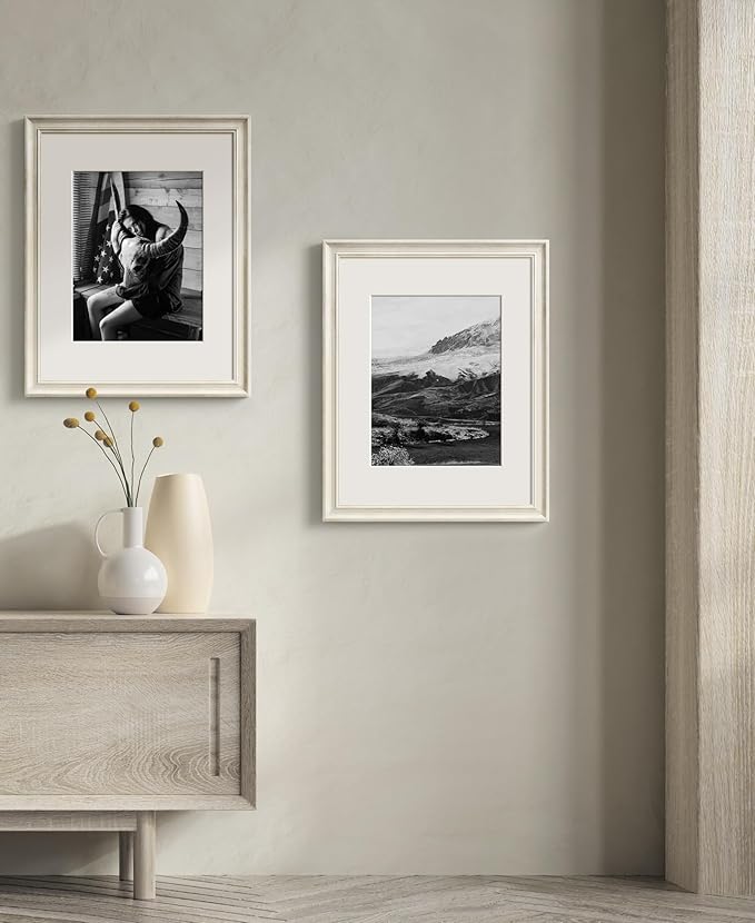 Yaetm 16x20 Picture Frame Matted to 11x14 Set of 4, 1.4" Wide Molding & Rustic White 16x20 Frames for Wall Gallery, Wall Mounting (4 pack, White)