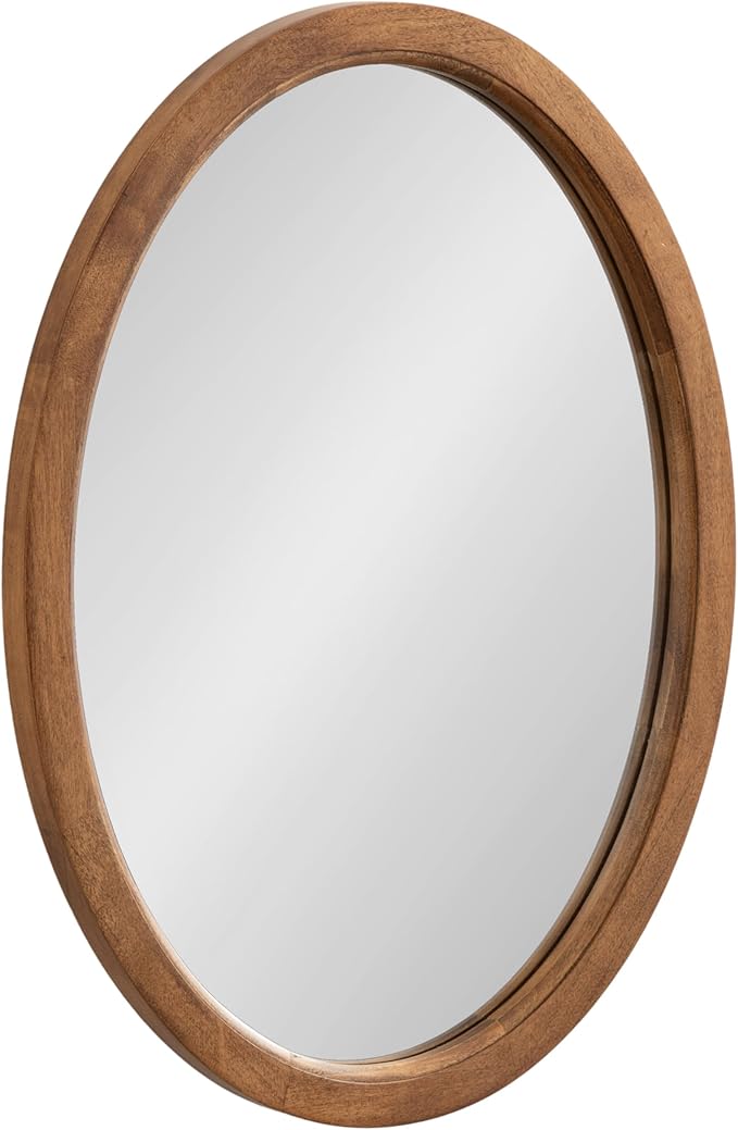Kate and Laurel Hogan Farmhouse Oval Framed Wall Mirror; 18 x 24; Natural Rustic; Decorative Traditional Wood Mirror with Soft Curvature and Oval Shape