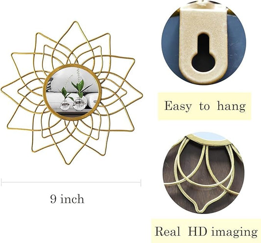 Champagne Gold Round Mirrors for Wall Pack of 3 - | 9 inch Decorative Mirrors for Valentine Wall Decor& Vintage Room Decor | Circle Mirror Modern Valentine Gifts for Women & Moms