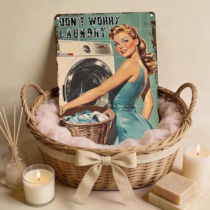 Don't Worry Laundry Vintage Tin Sign Funny Sarcastic Retro Housewife Design Mom Laundry Room Wall Decor 12x8 Inch