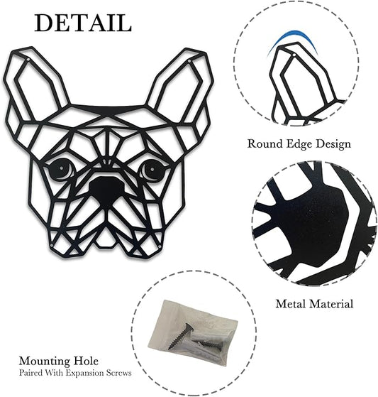 French Bulldog Metal Wall Décor, 11.8“x12.6”Grid-like Black Decorations,Unique Modern Iron Dog Statue,Great Gifts for Bulldog Lovers,Dog Room Decor,Cartoon Animal 3d Wall Art for Bedroom,LivingRoom,Cafe