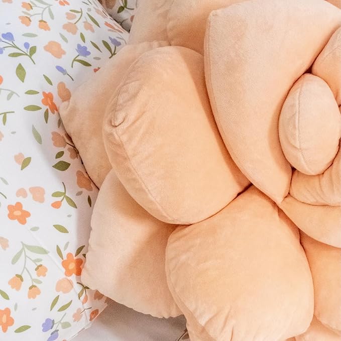 Green Philosophy Co. Succulentยฎ Pillow 16" โ Soft 3D Decorative Flower Throw Pillow, Unique Blush Peach Plush Flower Cushion, Perfect for Couch, Sofa, Bedroom Decor, Gift for Plant Lovers