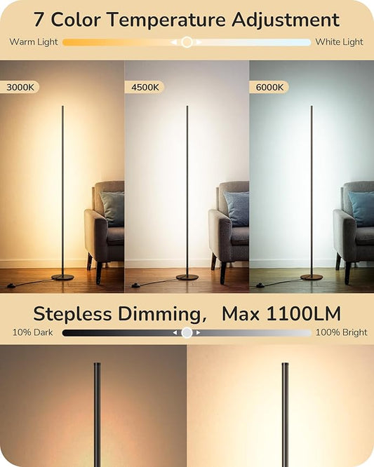 EDISHINE LED Corner Lamp, Set of 2 Minimalist Dimmable Tall Light with Remote, 57.5" Floor Lamps for Living Room, Bedroom, Home Office, 7 Color Temperature 2700-6000K (Black)