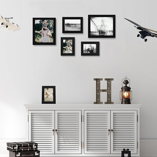 iRahmen 8x10 Picture Frame Set of 2 with HD Glass, Black Wood Photo Frames Display 5x7 Picture with Mat or 8 x 10 Without Mat for Horizontal or Vertical Tabletop and Wall Mounting