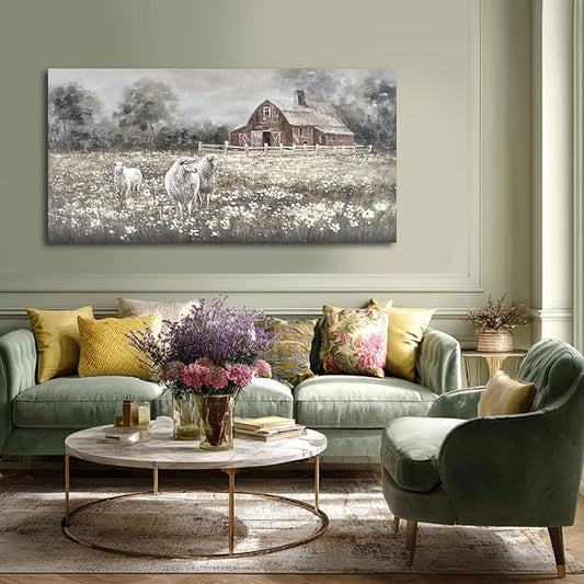 ZENPEE Vintage Farmhouse Sheep Wall Art Prints – Country Rustic Wall Decor Posters for Room, Office, Dining & Hallway, 24 x 48 Inch