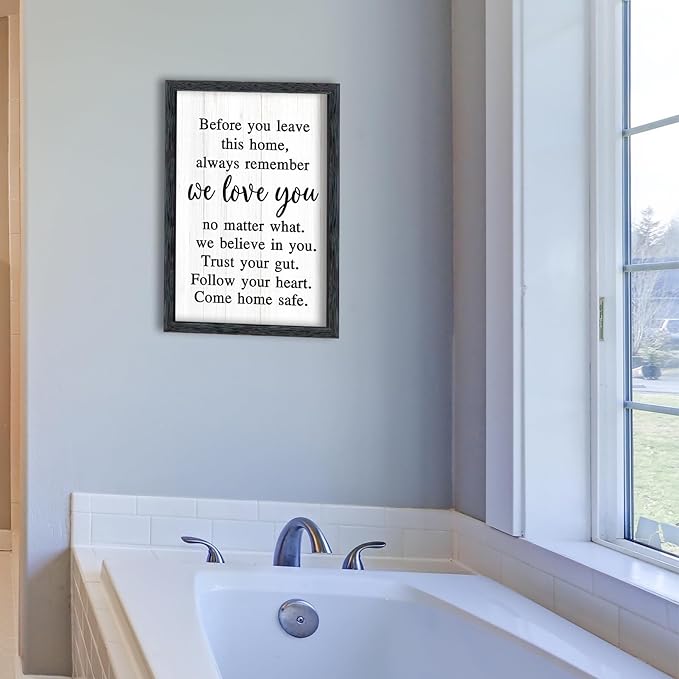 AuraPeak Before You Leave This Home Sign for We Love You Inspirational Quotes Laundry Room Living Room Wall Decor Family Entryway kitchen Wall Hanging Art (16"×10" Black)