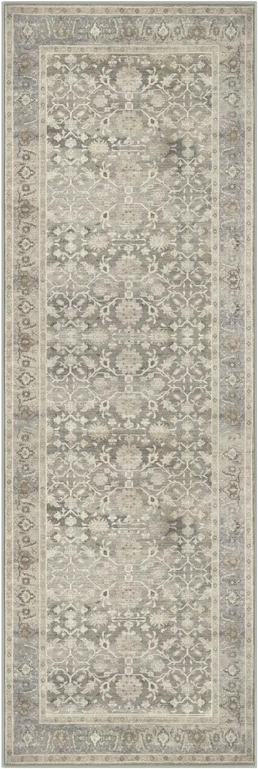 KUTA Vintage Washable Runner Rug, 2x6 Beige Runners for Hallways Non-Slip Kitchen Rugs Ultra Thin Soft Printed Oriental Floral Floor Carpet for Laundry Bedroom Living Room Nursery