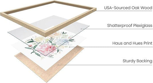 HAUS AND HUES Flower Wall Decor - Set of 4 Bouquet Art, Framed Flower Painting, Floral Pictures, Botanical Wall Decor (8x10, Beige Frame)