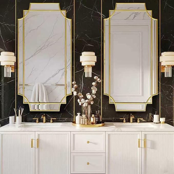 Full Length 24x47 Beveled Gold Mirror for Wall, Gold Traditional Art Decorative Mirror Home Decor for Bathroom Living Room Bedroom Kitchen Entrance
