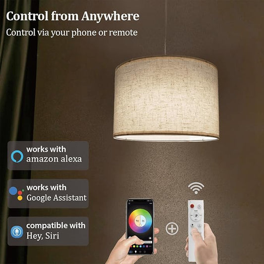 Hanging Lamp Plug in Pendant Light 2 Pack with Remote Control, 15Ft Hanging Lights with Plug in Cord Beige Lamp Shade Plug in Ceiling Light with Cord for Bedroom, Kitchen, Living Room, Dining Table