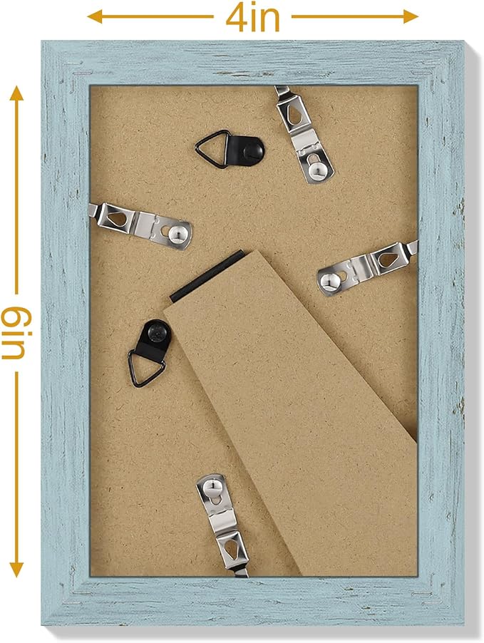 Vittanly 4x6 Picture Frames Set of 9, Display 3.5x5 Pictures with Mat or 4x6 without Mat, Photo Frames for Wall or Tabletop with Plexiglass, Engineered Wood, Rustic Blue